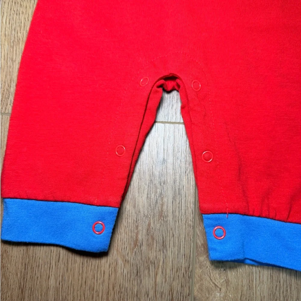 Three Sisters Baseball Romper 3M Red Blue Applique Baby Boy Snap One Piece Sport